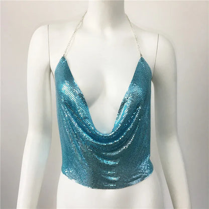 Women'S Wrap Crop Top Tank Tops Sequins Sexy Solid Color