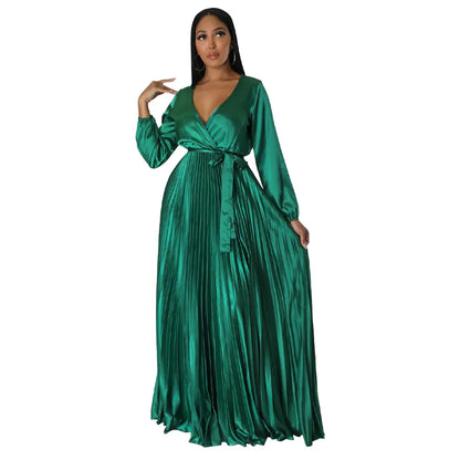women's swing dress elegant v neck long sleeve solid color maxi long dress party