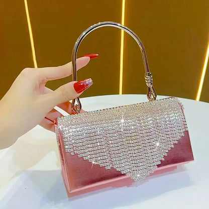 Elegant Fringed Rhinestone Crossbody Clutch Bag For Evening Dresses Cheongsam Ball Gown High-End Women's Handbag Fashionable Square Polyester Bag