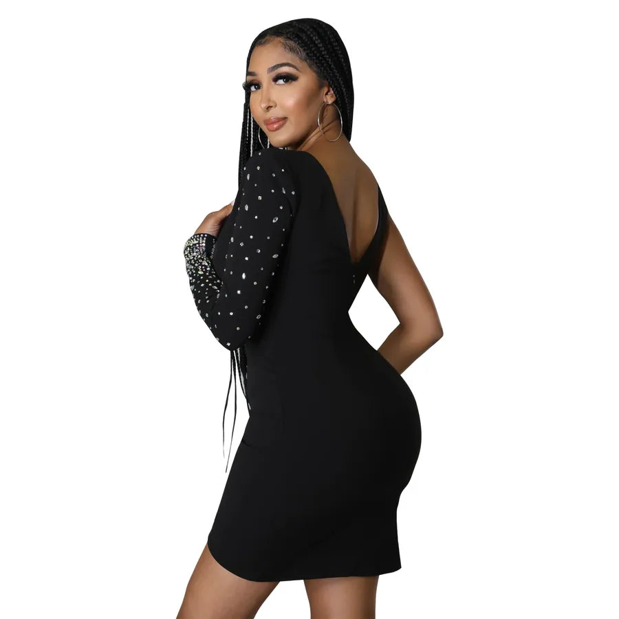 women's pencil skirt sexy v neck diamond long sleeve solid color above knee holiday banquet