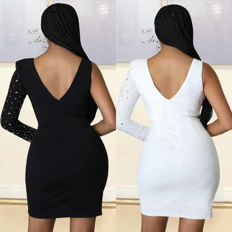women's pencil skirt sexy v neck diamond long sleeve solid color above knee holiday banquet