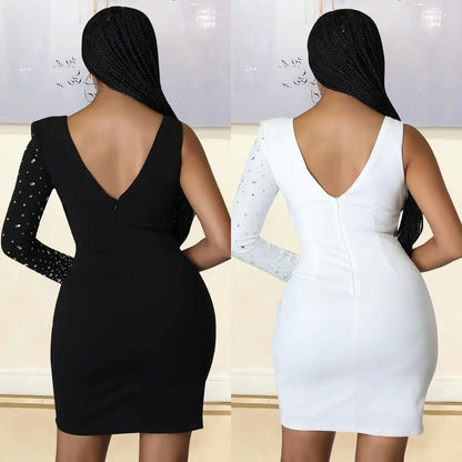 women's pencil skirt sexy v neck diamond long sleeve solid color above knee holiday banquet