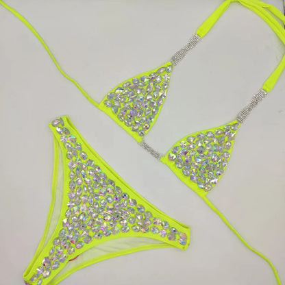 2PC Showgirl Rhinestone String Bikini