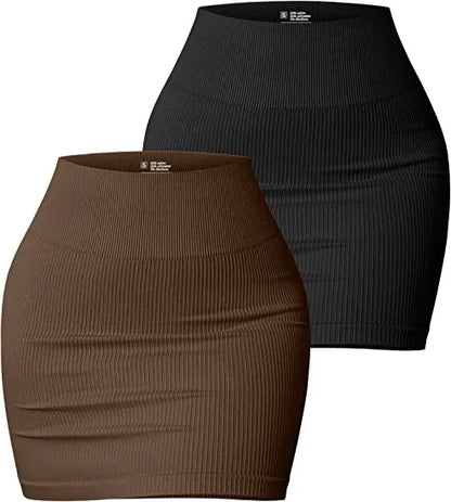 summer sexy solid color spandex polyester above knee skirts