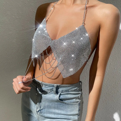 women's camisole tank tops metal backless sexy romantic streetwear solid color