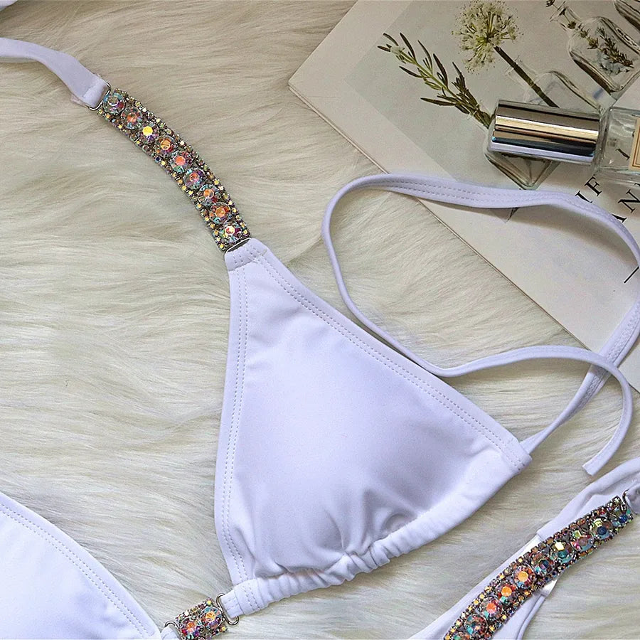 women's solid color 2 piece set bikinis