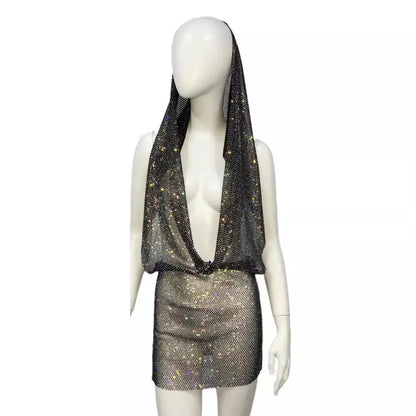 Halter Neck Hooded Sleeveless Hip Skirt Dress