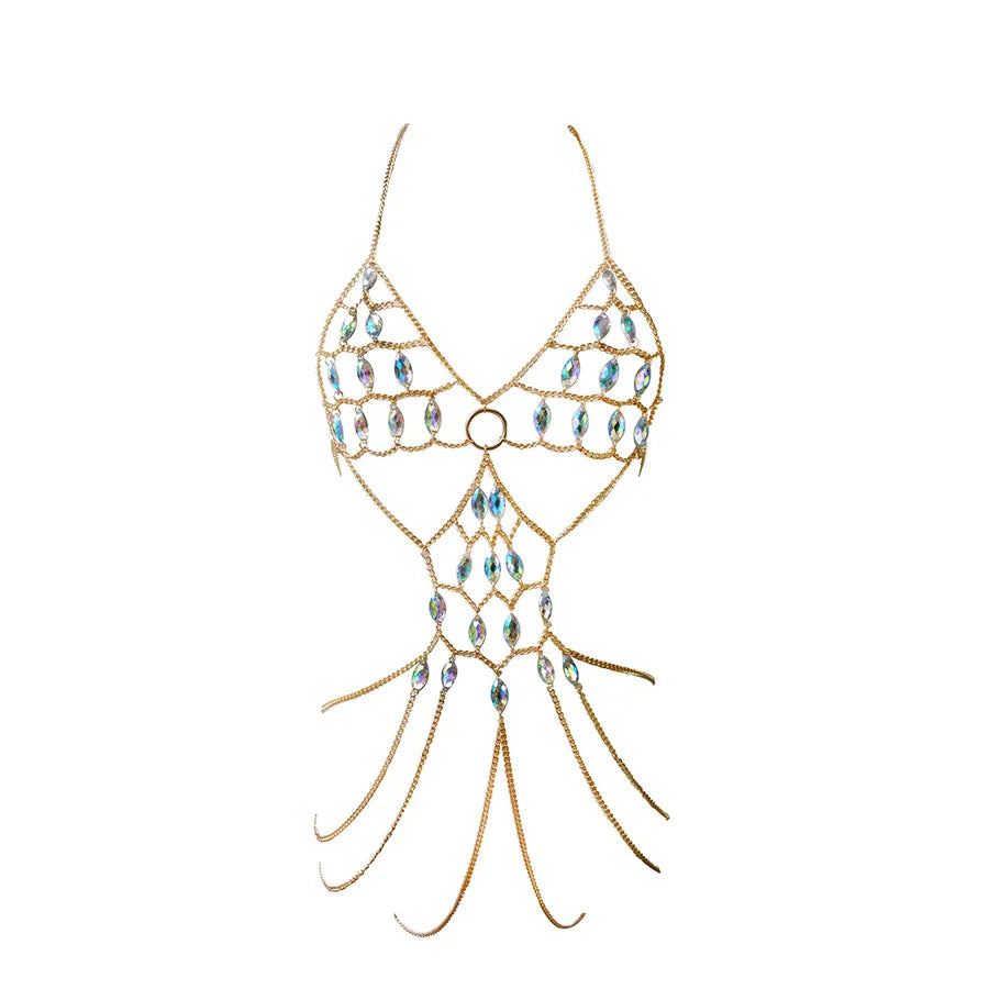 New   Chest Chain Accessories Sexy Fashion Hollow Acrylic Multi-layer Colorful Body Chain