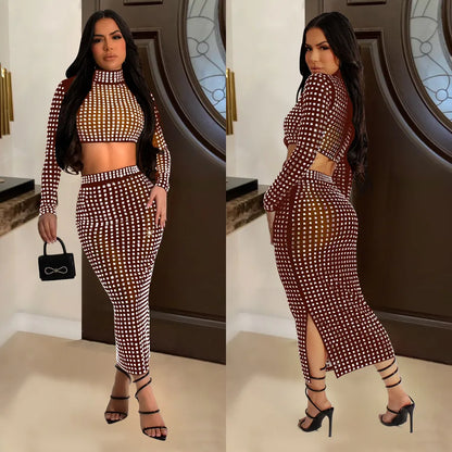 Women's Elegant Style Temperament Commuter Polka Dots Diamond Skirt Sets