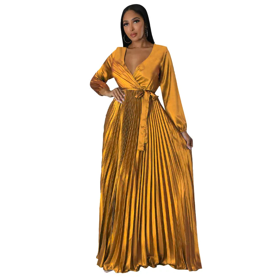 women's swing dress elegant v neck long sleeve solid color maxi long dress party