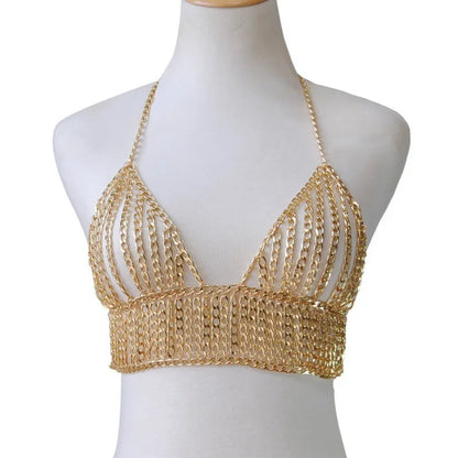 jewelry  vintage alloy chest chain women's hollow gold chain handmade body chain