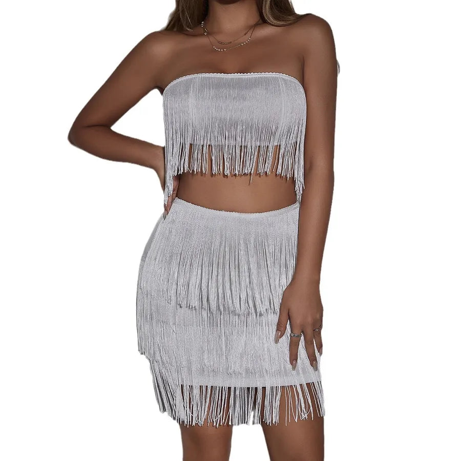 Tassel Trim Skirt Set