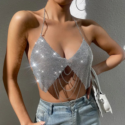 women's camisole tank tops metal backless sexy romantic streetwear solid color