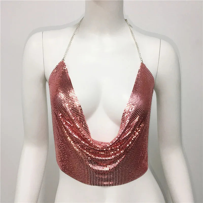 Women'S Wrap Crop Top Tank Tops Sequins Sexy Solid Color