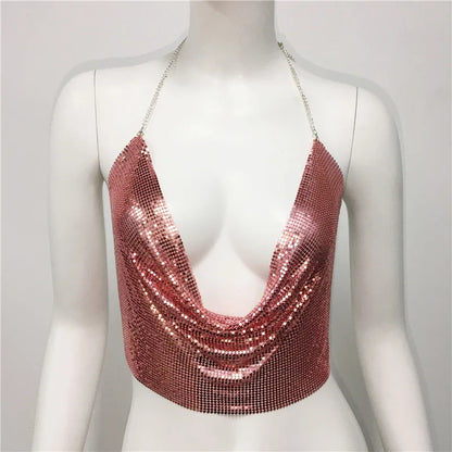Women'S Wrap Crop Top Tank Tops Sequins Sexy Solid Color