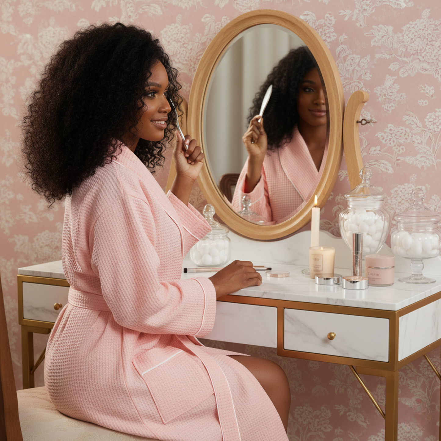 女士華夫格滾邊浴袍 – 輕盈舒適，享受水療般的愜意體驗