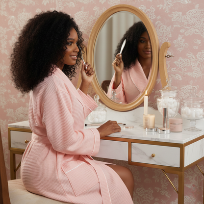 女士華夫格滾邊浴袍 – 輕盈舒適，享受水療般的愜意體驗