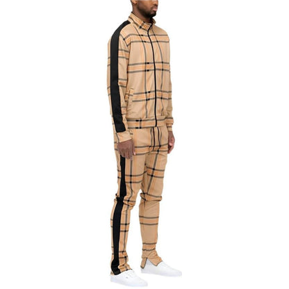 VacationGrabs Men's 2PC Plaid Track Jacket and Pants Set