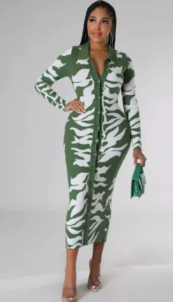 大尺碼女款印花性感時尚洋裝