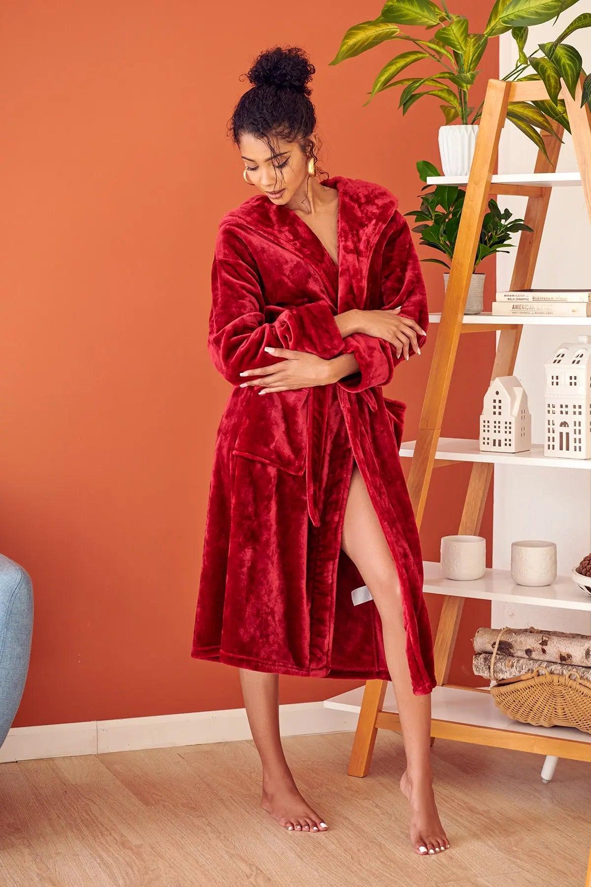 女士毛絨連帽浴袍 - 在家享受水療般的舒適體驗