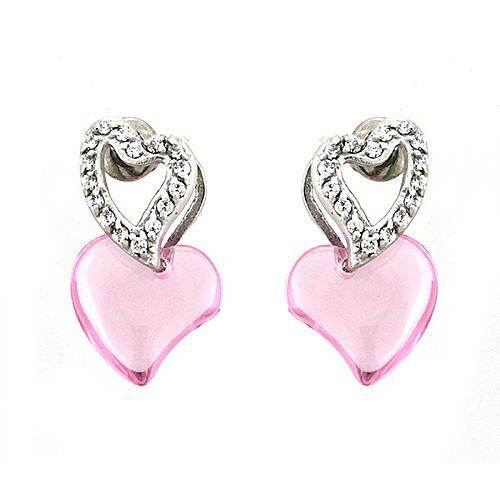 Pendientes de plata de ley 925 rodiada con diseño de corazón rosa