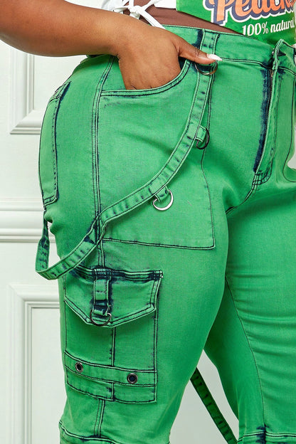 Oh So Crafty 實用工裝大尺碼牛仔褲 - 綠色