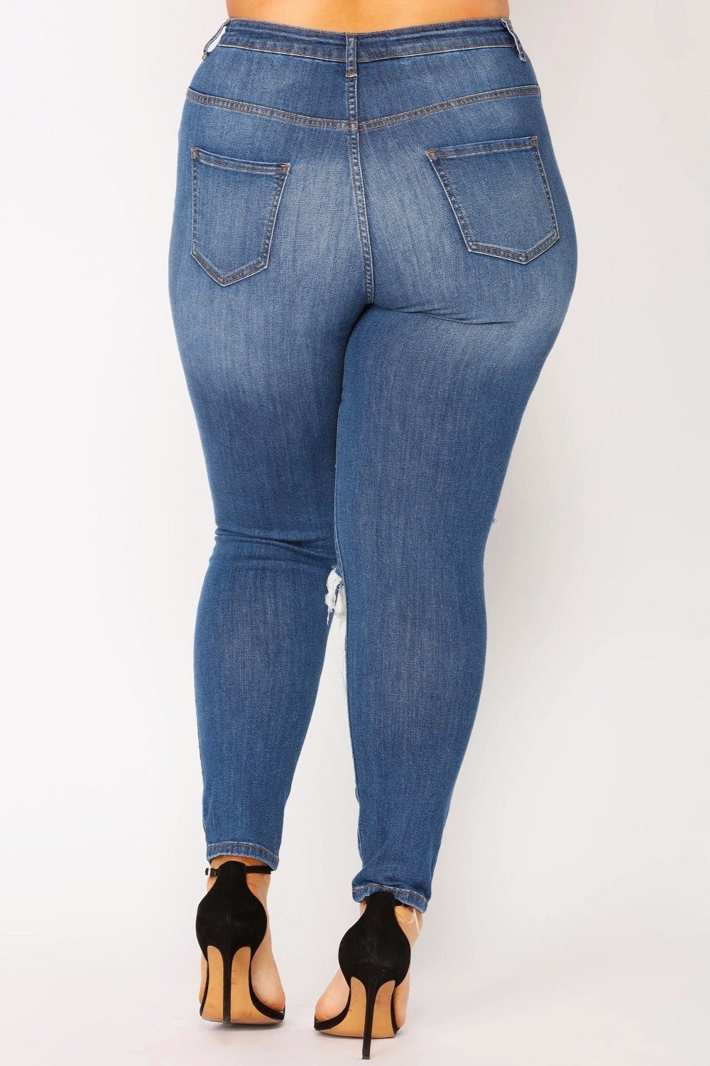 Jeans desgastados de talle alto y lavado medio Sasha, talla grande