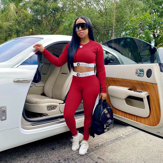 女士字母印花運動兩件套