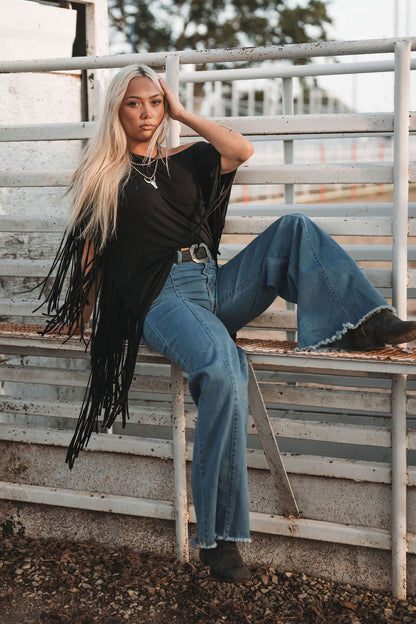 吸睛流蘇上衣 - 黑色