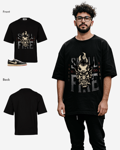 G-West Skull Fire Oversized T-Shirt Mens