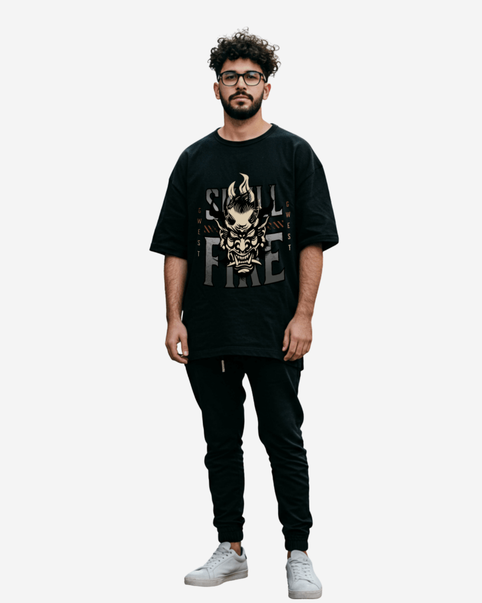 G-West Skull Fire Oversized T-Shirt Mens