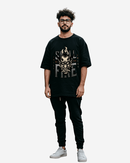 G-West Skull Fire Oversized T-Shirt Mens