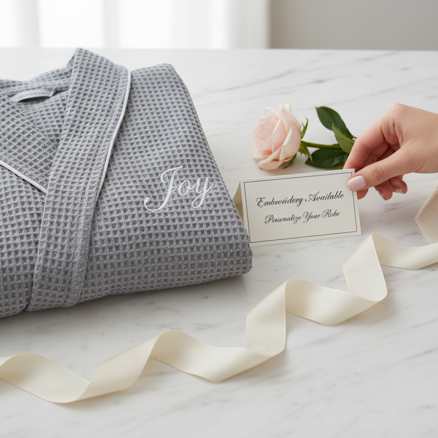 女士華夫格滾邊浴袍 – 輕盈舒適，享受水療般的愜意體驗