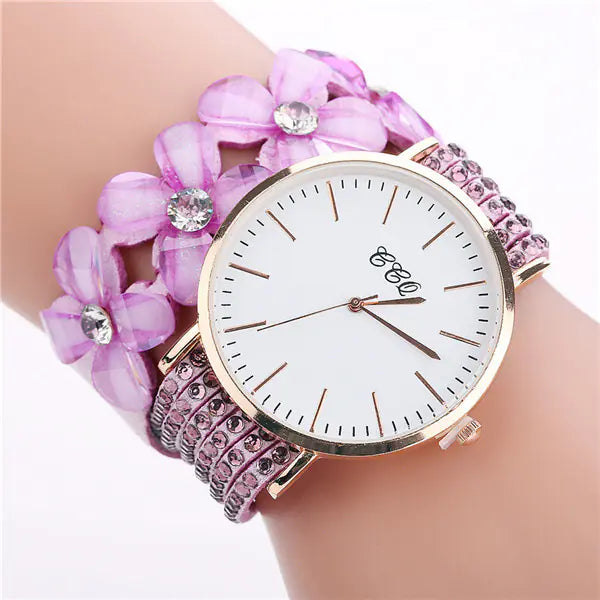 Reloj de pulsera circular CCQ para mujer con cristales florales