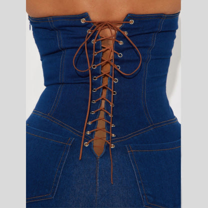 VacationGrabs 女士無肩帶牛仔連身褲