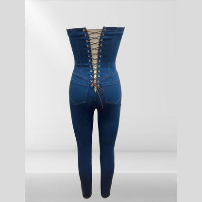 VacationGrabs 女士無肩帶牛仔連身褲