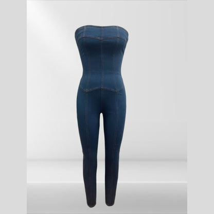 VacationGrabs 女士無肩帶牛仔連身褲