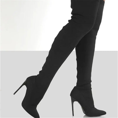 Women's Knit High-Heel Over-the-Knee Boots