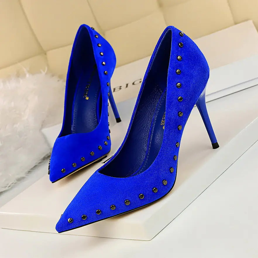 Vintage Women's High Heels with Pointed Toe and Studs