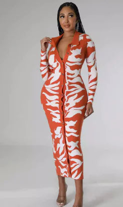 大尺碼女款印花性感時尚洋裝