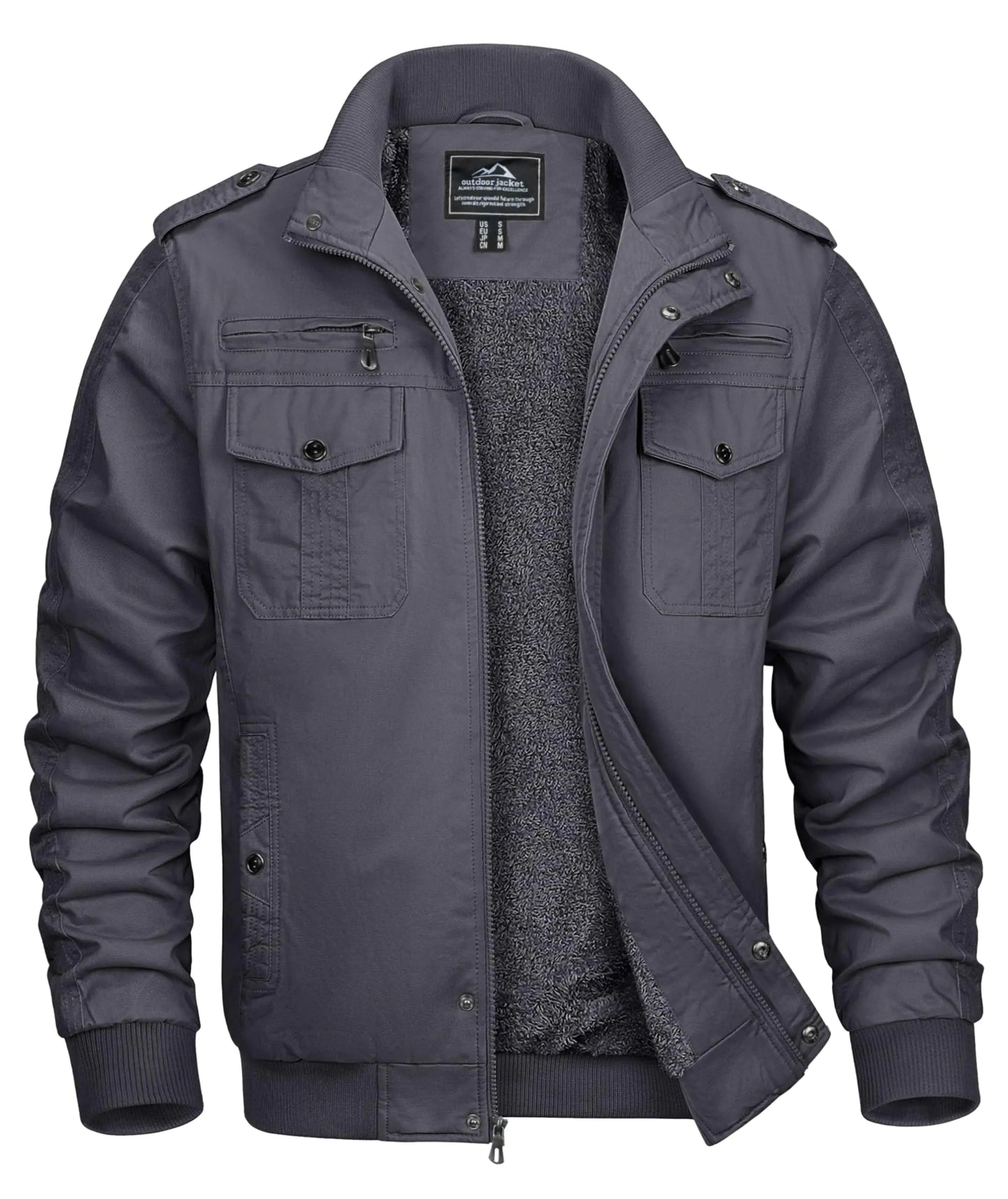 Chaquetas y abrigos de polar para hombre Chaqueta de camionero cargo Chaqueta de algodón grueso con botones Chaqueta con cremallera completa Chaqueta de lona Gris oscuro L