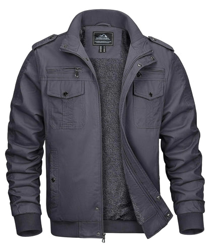 Chaquetas y abrigos de polar para hombre Chaqueta de camionero cargo Chaqueta de algodón grueso con botones Chaqueta con cremallera completa Chaqueta de lona Gris oscuro L