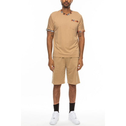 男士格子休閒度假短褲 - 舒適合身