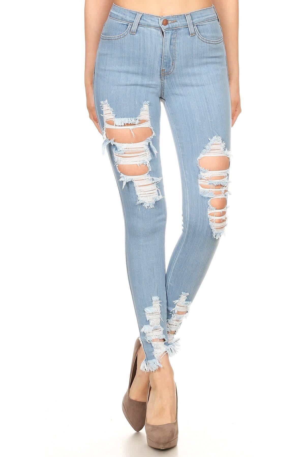 {{P1213}}  Distressed Bottom Skinny Jeans {3 Colors Available}