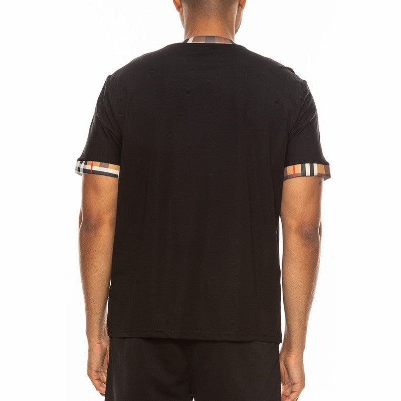 Camiseta de manga corta a cuadros con ribete en contraste