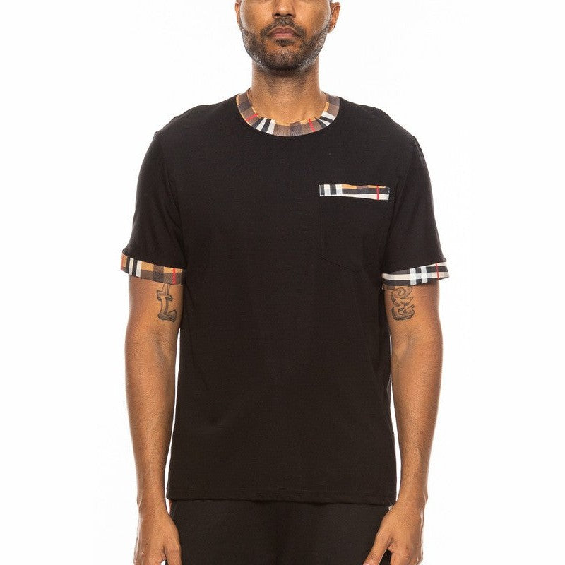 Camiseta de manga corta a cuadros con ribete en contraste