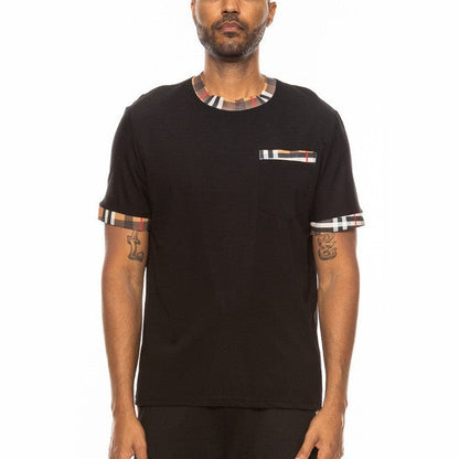 Camiseta de manga corta a cuadros con ribete en contraste