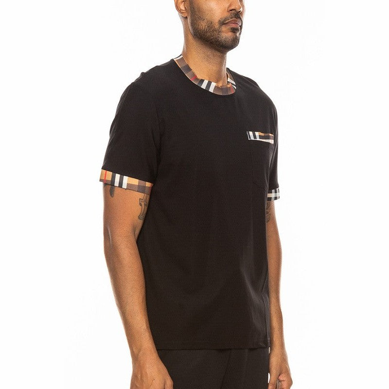 Camiseta de manga corta a cuadros con ribete en contraste