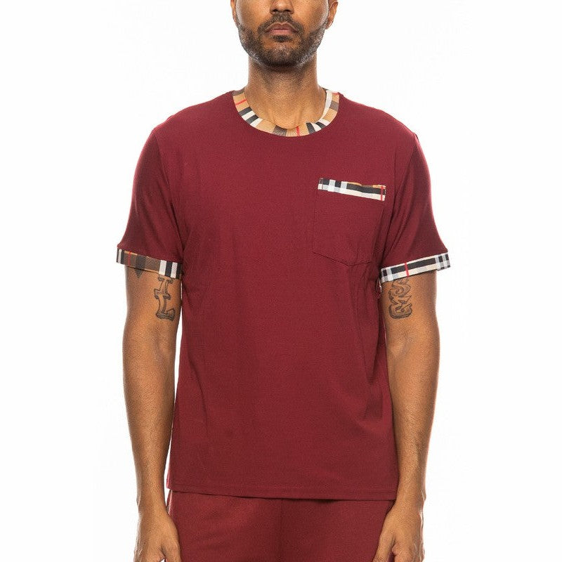 Camiseta de manga corta a cuadros con ribete en contraste