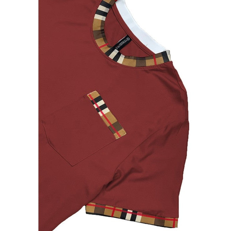 Camiseta de manga corta a cuadros con ribete en contraste